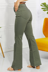 Zenana Clementine Full Size High-Rise Bootcut Jeans in Olive - SHE BADDY© ONLINE WOMEN FASHION & CLOTHING STORE