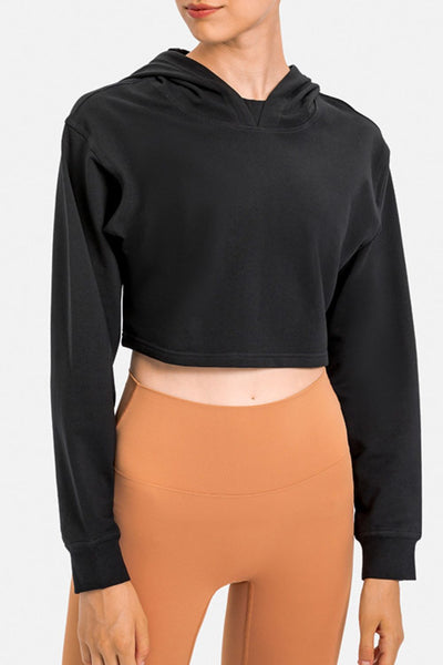 Long Sleeve Cropped Sports Hoodie - SHE BADDY© ONLINE WOMEN FASHION & CLOTHING STORE