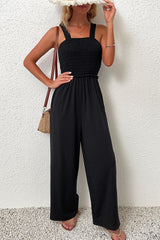 Smocked Sleeveless Wide Leg Jumpsuit with Pockets - SHE BADDY© ONLINE WOMEN FASHION & CLOTHING STORE