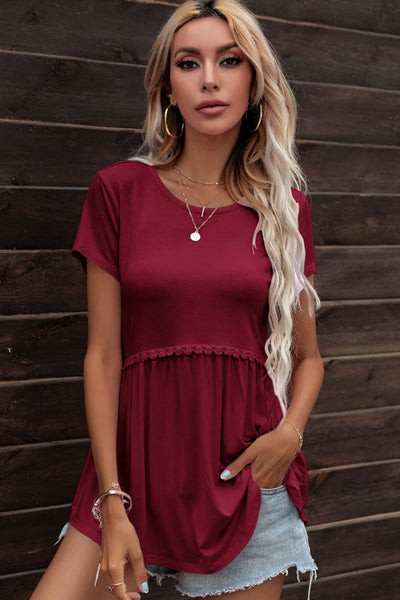 Lace Trim Round Neck Tunic Top - SHE BADDY© ONLINE WOMEN FASHION & CLOTHING STORE