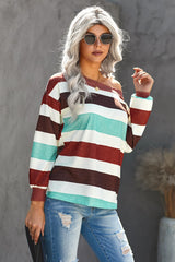 One Shoulder Striped Color Block Top - SHE BADDY© ONLINE WOMEN FASHION & CLOTHING STORE