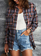 Plaid Slit High-Low Shirt with Pockets - SHE BADDY© ONLINE WOMEN FASHION & CLOTHING STORE