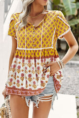 Bohemian Tie Neck Buttoned Blouse - SHE BADDY© ONLINE WOMEN FASHION & CLOTHING STORE