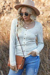 Leopard Buttoned Lace Trim Round Neck Top - SHE BADDY© ONLINE WOMEN FASHION & CLOTHING STORE