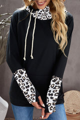 Leopard Zip Detail Drawstring Hoodie - SHE BADDY© ONLINE WOMEN FASHION & CLOTHING STORE