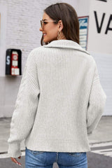 Half Zip Mixed Knit Collared Sweater - SHE BADDY© ONLINE WOMEN FASHION & CLOTHING STORE