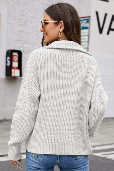 Half Zip Mixed Knit Collared Sweater - SHE BADDY© ONLINE WOMEN FASHION & CLOTHING STORE