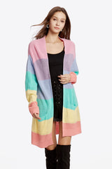 Color Block Open Front Drop Shoulder Cardigan with Pockets - SHE BADDY© ONLINE WOMEN FASHION & CLOTHING STORE
