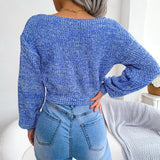 Heathered Surplice Cropped Sweater - SHE BADDY© ONLINE WOMEN FASHION & CLOTHING STORE