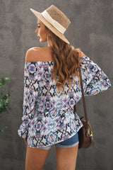 Printed Off-Shoulder Tied Balloon Sleeve Blouse - SHE BADDY© ONLINE WOMEN FASHION & CLOTHING STORE