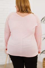 Plus Size Sheer Striped Sleeve V-Neck Top - SHE BADDY© ONLINE WOMEN FASHION & CLOTHING STORE