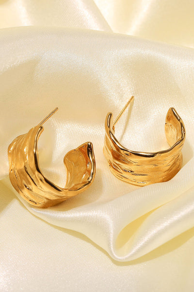 18K Gold-Plated Hammered C-Hoop Earrings - SHE BADDY© ONLINE WOMEN FASHION & CLOTHING STORE