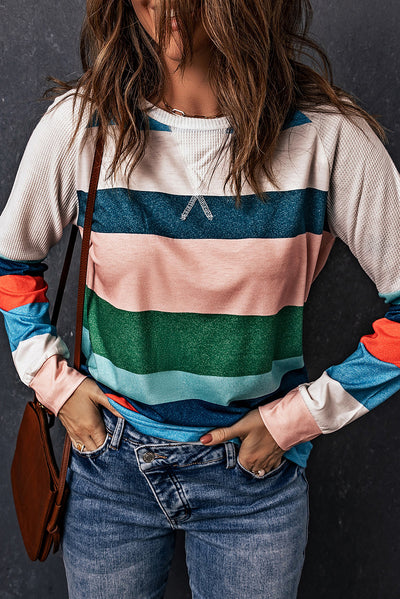 Striped Raglan Sleeve Round Neck Tee - SHE BADDY© ONLINE WOMEN FASHION & CLOTHING STORE