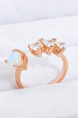 Natural Moonstone and Zircon Heart Open Ring - SHE BADDY© ONLINE WOMEN FASHION & CLOTHING STORE