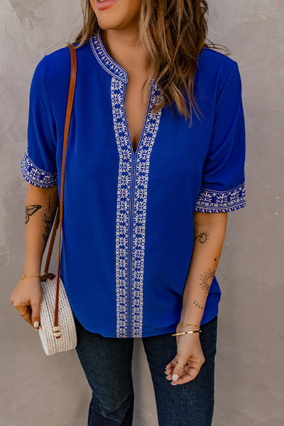 Embroidered V-Neck Top - SHE BADDY© ONLINE WOMEN FASHION & CLOTHING STORE