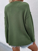 Buttoned Exposed Seam High-Low Sweater - SHE BADDY© ONLINE WOMEN FASHION & CLOTHING STORE