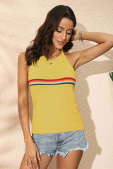 Rainbow Stripe Halter Neck Knit Tank - SHE BADDY© ONLINE WOMEN FASHION & CLOTHING STORE