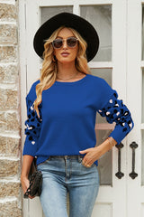 Printed Dropped Shoulder Round Neck Sweater - SHE BADDY© ONLINE WOMEN FASHION & CLOTHING STORE