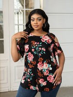 Plus Size Cold-Shoulder Round Neck Curved Hem Tee - SHE BADDY© ONLINE WOMEN FASHION & CLOTHING STORE