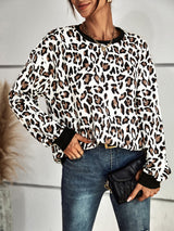 Leopard Round Neck Dropped Shoulder Sweatshirt - SHE BADDY© ONLINE WOMEN FASHION & CLOTHING STORE