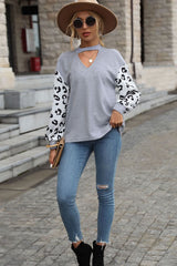 Leopard Print Cutout Long Sleeve Tee - SHE BADDY© ONLINE WOMEN FASHION & CLOTHING STORE