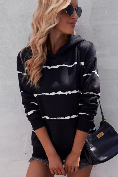 Striped Drop Shoulder Hoodie with Kangaroo Pocket - SHE BADDY© ONLINE WOMEN FASHION & CLOTHING STORE