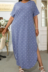 Plus Size Short Sleeve Split Curved Hem Dress - SHE BADDY© ONLINE WOMEN FASHION & CLOTHING STORE