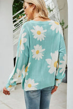 Daisy Print Openwork Round Neck Sweater - SHE BADDY© ONLINE WOMEN FASHION & CLOTHING STORE