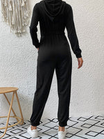 Zip Up Elastic Waist Hooded Jogger Jumpsuit - SHE BADDY© ONLINE WOMEN FASHION & CLOTHING STORE