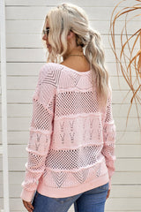Openwork Boat Neck Pullover Sweater - SHE BADDY© ONLINE WOMEN FASHION & CLOTHING STORE