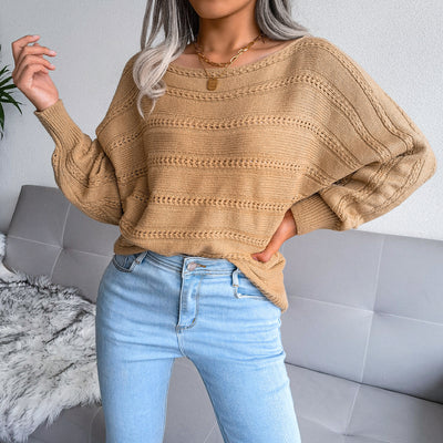 Boat Neck Dolman Sleeve Ribbed Trim Sweater - SHE BADDY© ONLINE WOMEN FASHION & CLOTHING STORE