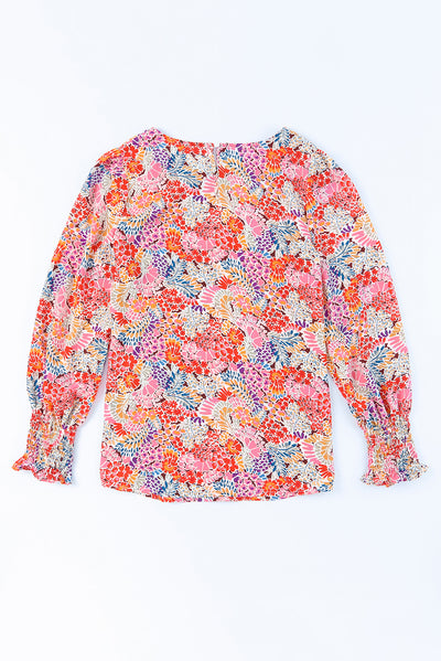 Floral Print Long Puff Sleeve Blouse - SHE BADDY© ONLINE WOMEN FASHION & CLOTHING STORE