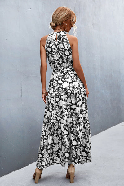 Printed Sleeveless Tie Waist Maxi Dress - SHE BADDY© ONLINE WOMEN FASHION & CLOTHING STORE