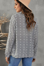 Swiss Dot Button-Up Long Sleeve Shirt - SHE BADDY© ONLINE WOMEN FASHION & CLOTHING STORE