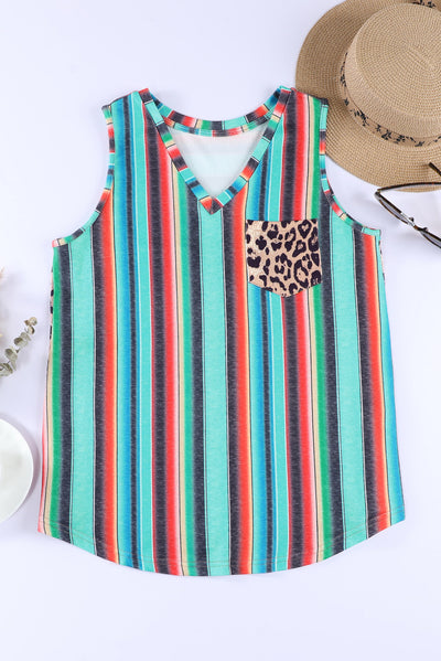 Rainbow Stripe Pocket Patch Tank - SHE BADDY© ONLINE WOMEN FASHION & CLOTHING STORE