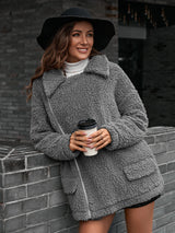 Zip-Up Collared Teddy Jacket - SHE BADDY© ONLINE WOMEN FASHION & CLOTHING STORE