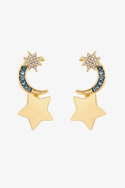 Lasting Wish Inlaid Rhinestone Star and Moon Drop Earrings - SHE BADDY© ONLINE WOMEN FASHION & CLOTHING STORE