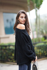 Openwork Boat Neck Sweater with Scalloped Hem - SHE BADDY© ONLINE WOMEN FASHION & CLOTHING STORE