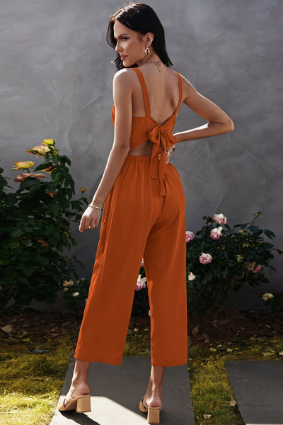 Decorative Button Wide Leg Cropped Jumpsuit - SHE BADDY© ONLINE WOMEN FASHION & CLOTHING STORE