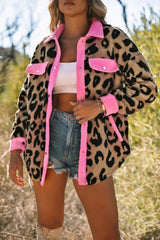 Leopard Contrast Teddy Shacket with Pockets - SHE BADDY© ONLINE WOMEN FASHION & CLOTHING STORE