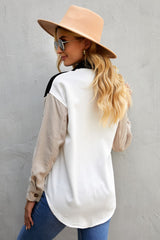 Color Block Button Front Shirt with Pockets - SHE BADDY© ONLINE WOMEN FASHION & CLOTHING STORE