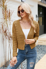 Open Front Cuffed Cropped Cardigan - SHE BADDY© ONLINE WOMEN FASHION & CLOTHING STORE