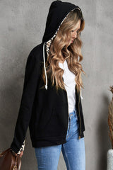 Zip Up Thumbhole Sleeve Hooded Jacket with Pockets - SHE BADDY© ONLINE WOMEN FASHION & CLOTHING STORE