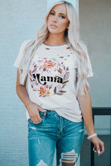 MAMA Floral Graphic Distressed Tee - SHE BADDY© ONLINE WOMEN FASHION & CLOTHING STORE