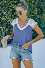Scalloped Spliced Lace V-Neck Top - SHE BADDY© ONLINE WOMEN FASHION & CLOTHING STORE