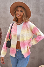 Tie-Dye Cable-Knit Raglan Sleeve Open Front Cardigan - SHE BADDY© ONLINE WOMEN FASHION & CLOTHING STORE