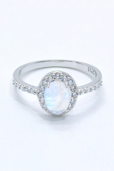 925 Sterling Silver Natural Moonstone Halo Ring - SHE BADDY© ONLINE WOMEN FASHION & CLOTHING STORE