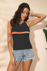 Rainbow Stripe Halter Neck Knit Tank - SHE BADDY© ONLINE WOMEN FASHION & CLOTHING STORE