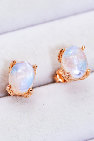 Natural Moonstone 4-Prong Stud Earrings - SHE BADDY© ONLINE WOMEN FASHION & CLOTHING STORE