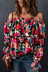 Floral Off-Shoulder Flounce Sleeve Layered Blouse - SHE BADDY© ONLINE WOMEN FASHION & CLOTHING STORE